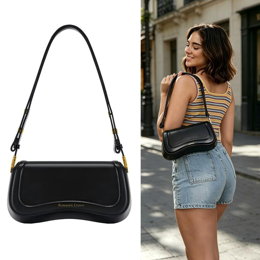 Bolsa de Ombro Feminina com Alça Ajustável, Bolsa Feminina Elegante com Couro Preto, Bolsa Transversal Tiracolo Presente