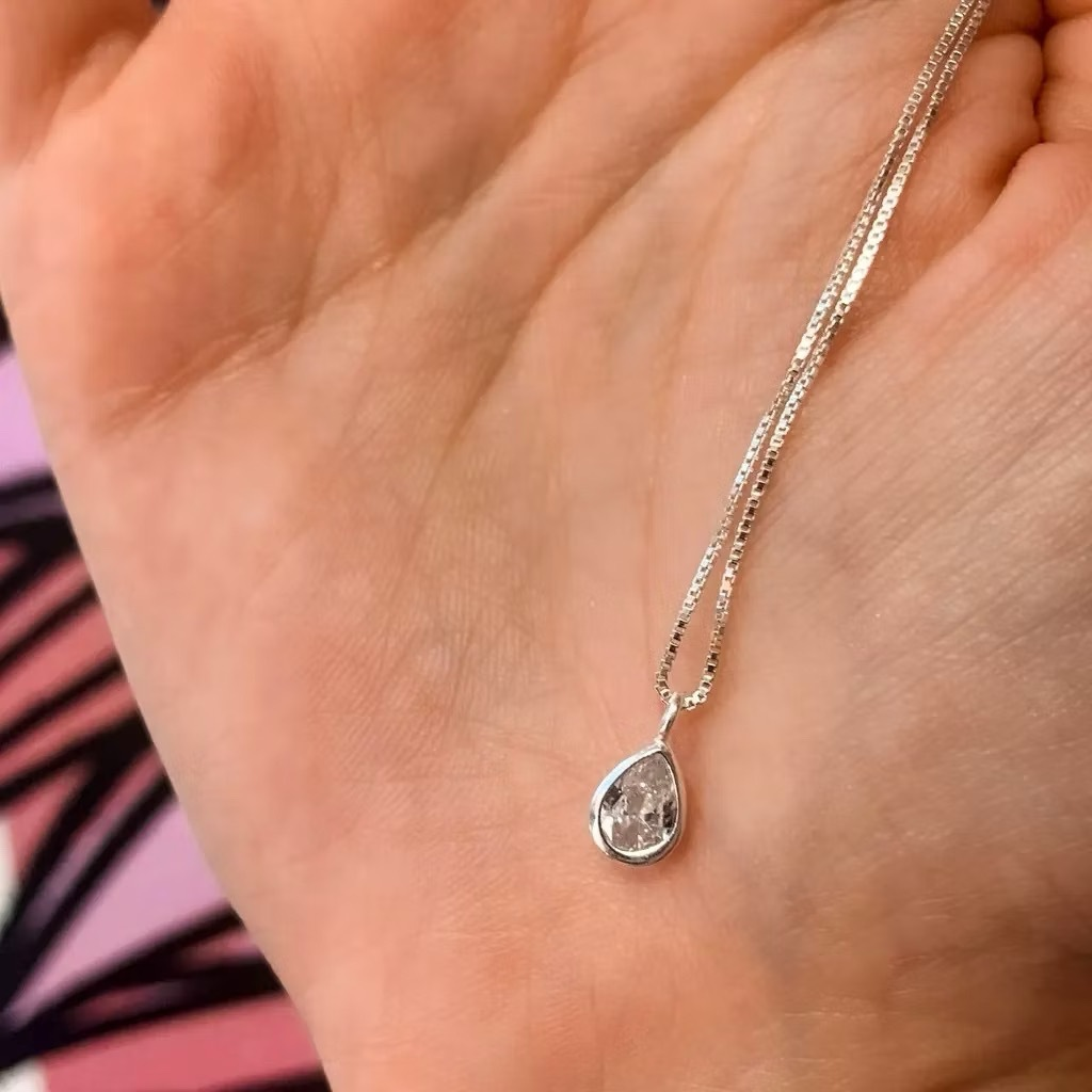Colar Gargantilha Ponto de Luz Gota 45 cm Prata 925