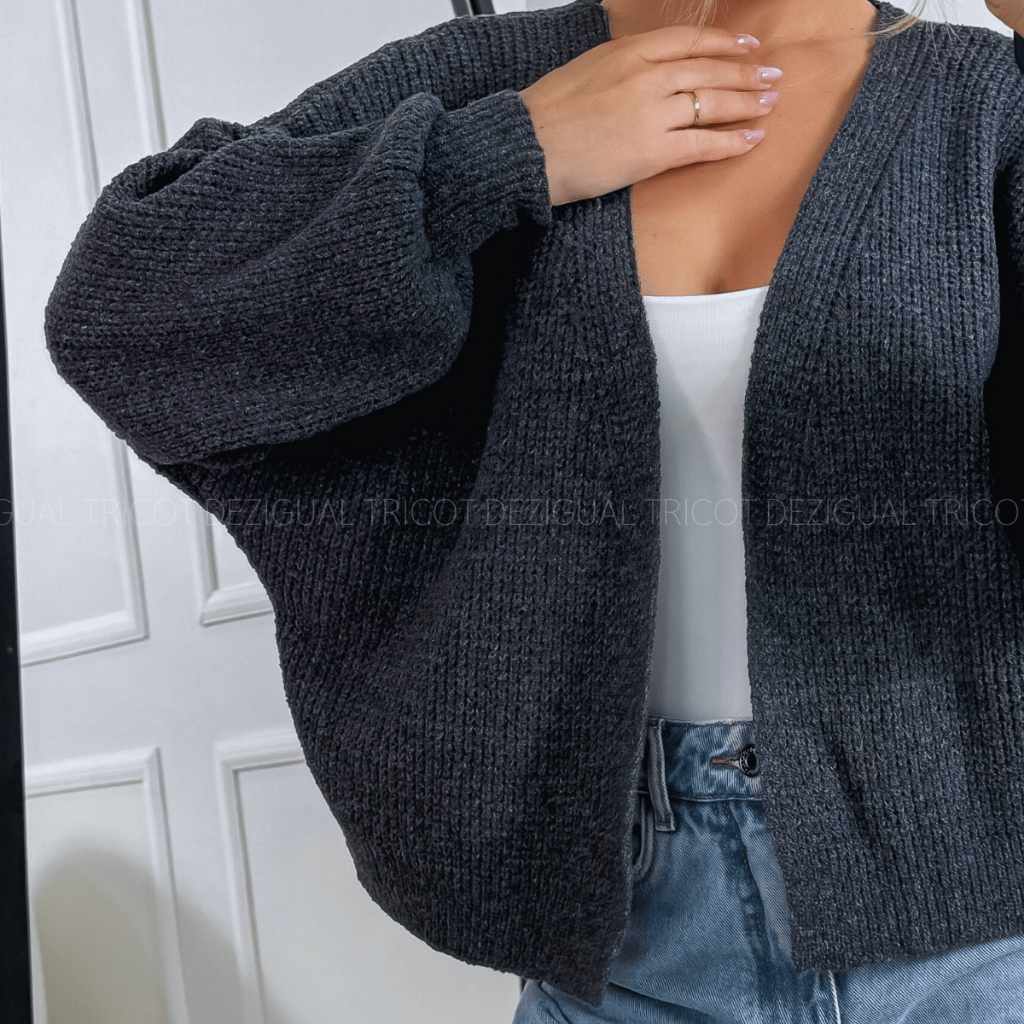 Casaco Curto Cardigan De Tricot Feminino Manga Longa Bufante Casaqueto Inverno Mousse