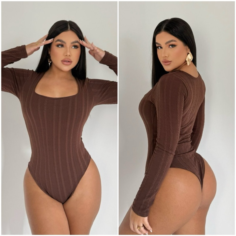 Body Feminino Decote Quadrado Manga Longa Rivana Premium