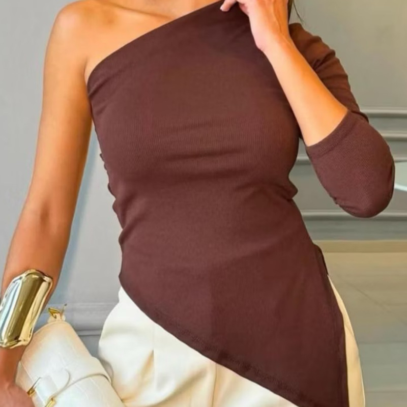Blusa Feminina Manga Longa Assimétrica Outono Inverno Mula Manca