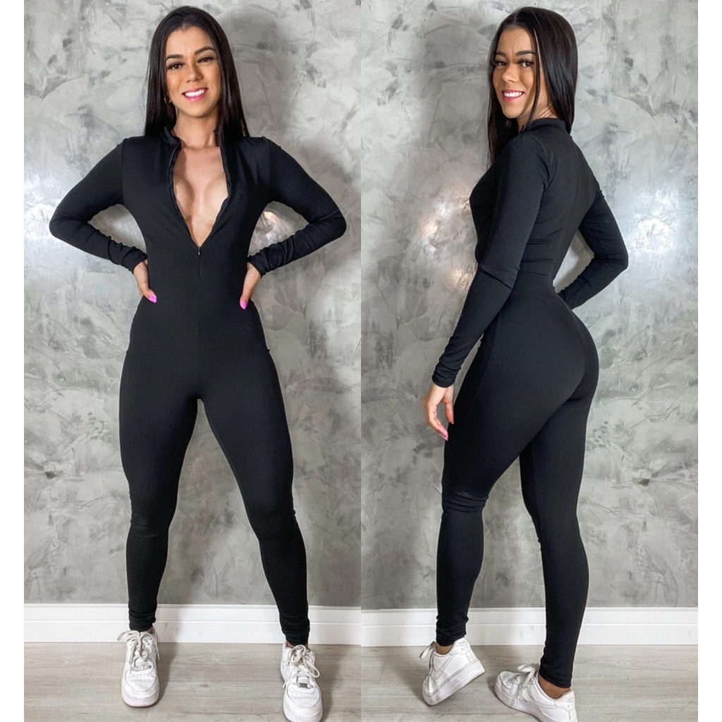 Macacão Feminino Longo Com Ziper Moda Gringa Balada Virginia Blogueira Suplex Gringo Fitnes Academia