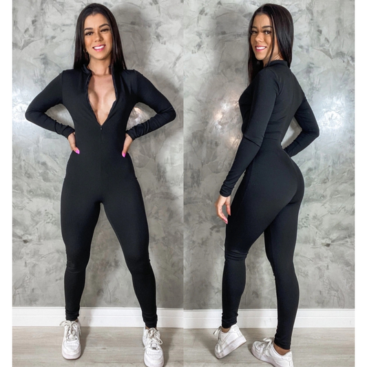 Macacão Feminino Longo Com Ziper Moda Gringa Balada Virginia Blogueira Suplex Gringo Fitnes Academia