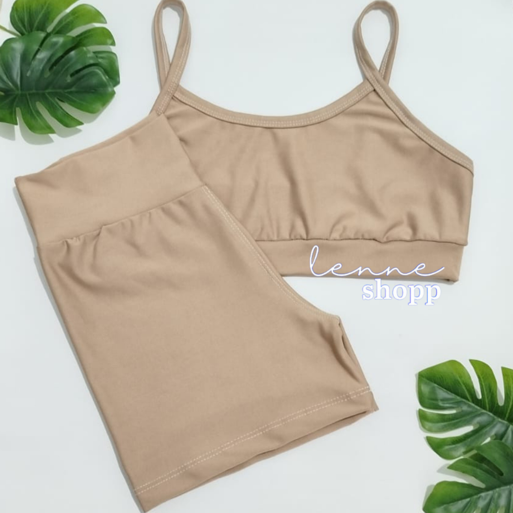 Conjunto Academia Fitness Short e Top Cintura Alta Moda Fitness LISOS