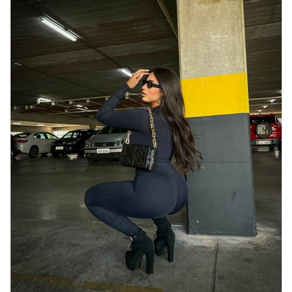 Macacão Feminino Longo Com Ziper Moda Gringa Balada Virginia Blogueira Suplex Gringo Fitnes Academia
