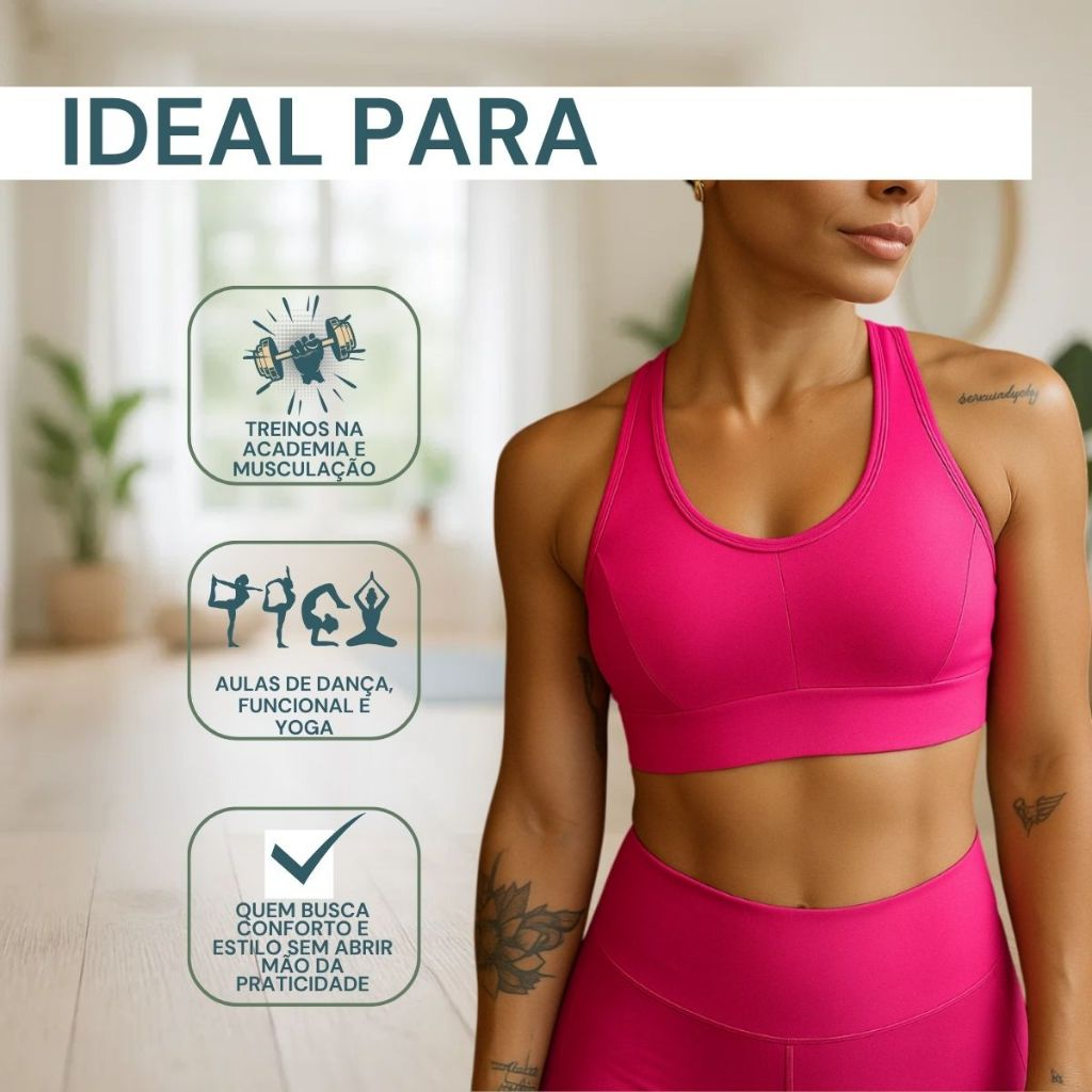 Top Fitness 3 em 1 Feminino Academia com Bojo Zero Transparência Alças Largas Conforto