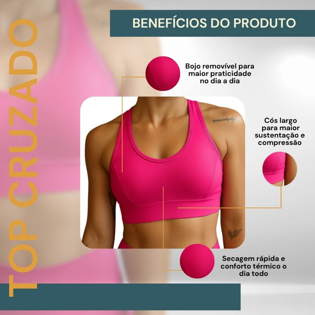 Top Fitness 3 em 1 Feminino Academia com Bojo Zero Transparência Alças Largas Conforto
