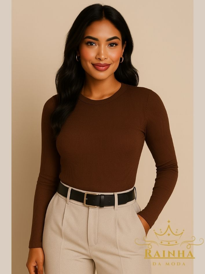 Blusa Feminina Manga Longa Segunda Pele LISA TÊNDENCIA Confortável Elastano Premium Outono Inverno