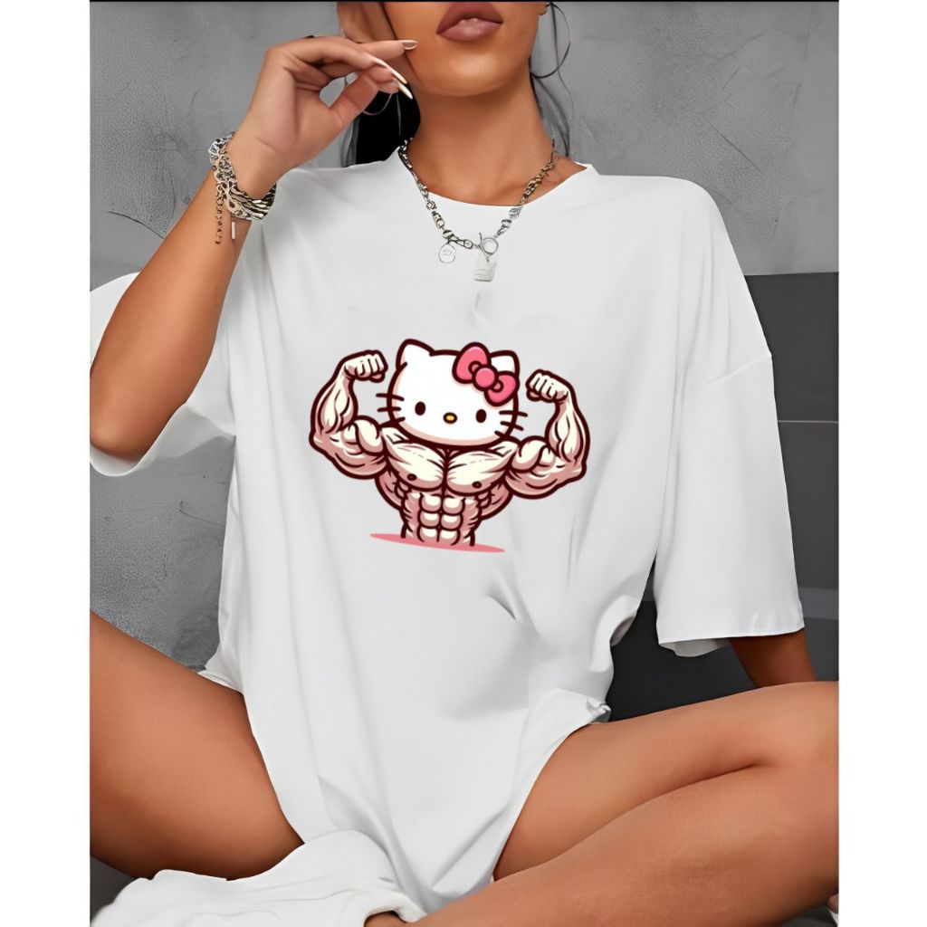 Camiseta Camisa Tshirt Feminina 100% Algodão Casual Oversized Treino Gym Fitness Academia Hello K