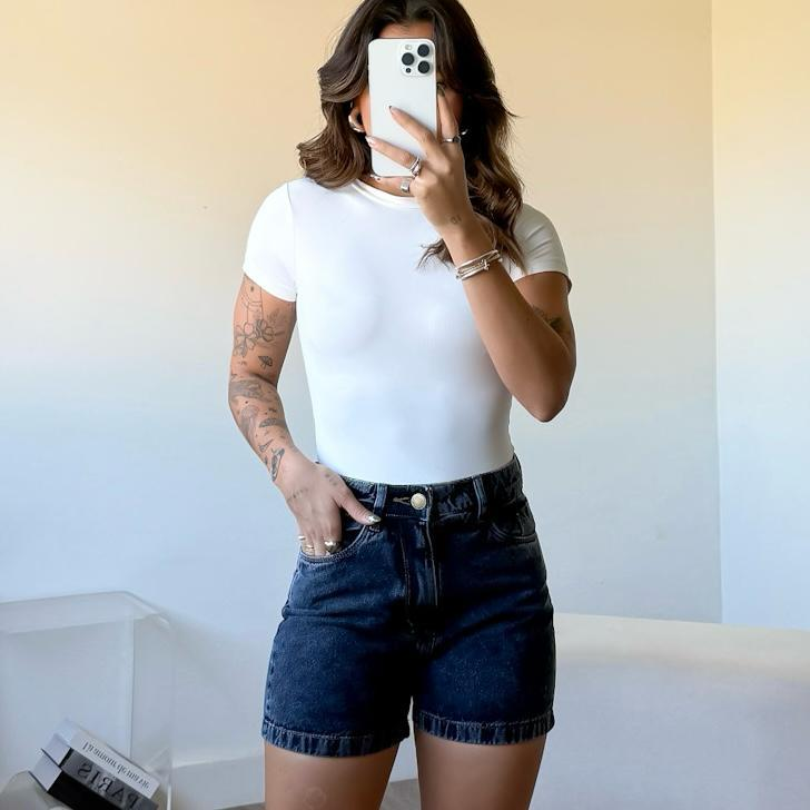 Short Jeans Feminino Mom Short Jeans Cintura Alta Sem Lycra Bermuda Jeans feminina conjunto feminino