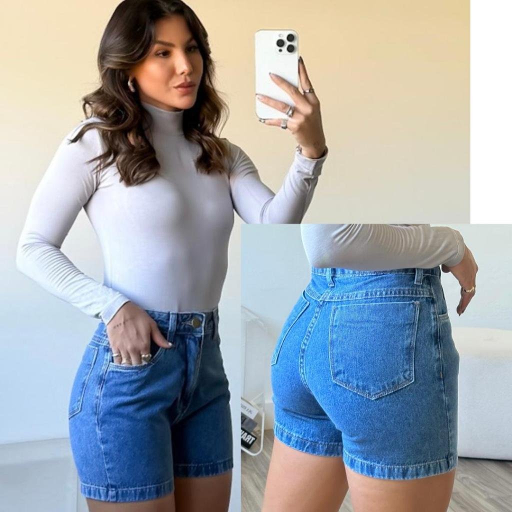 Short Jeans Feminino Mom Short Jeans Cintura Alta Sem Lycra Bermuda Jeans feminina conjunto feminino