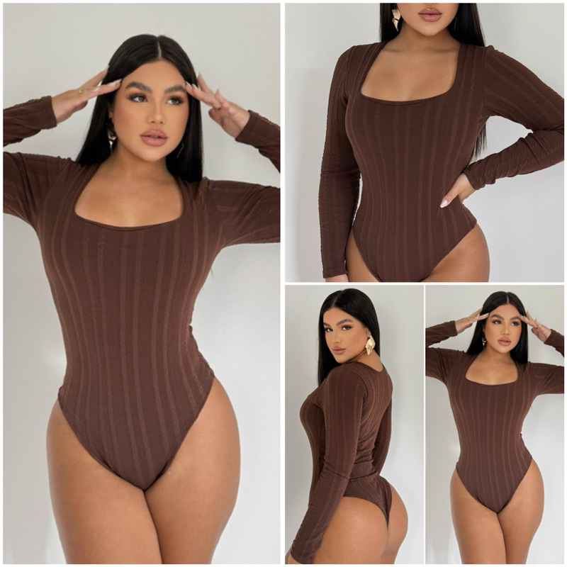 Body Feminino Decote Quadrado Manga Longa Rivana Premium
