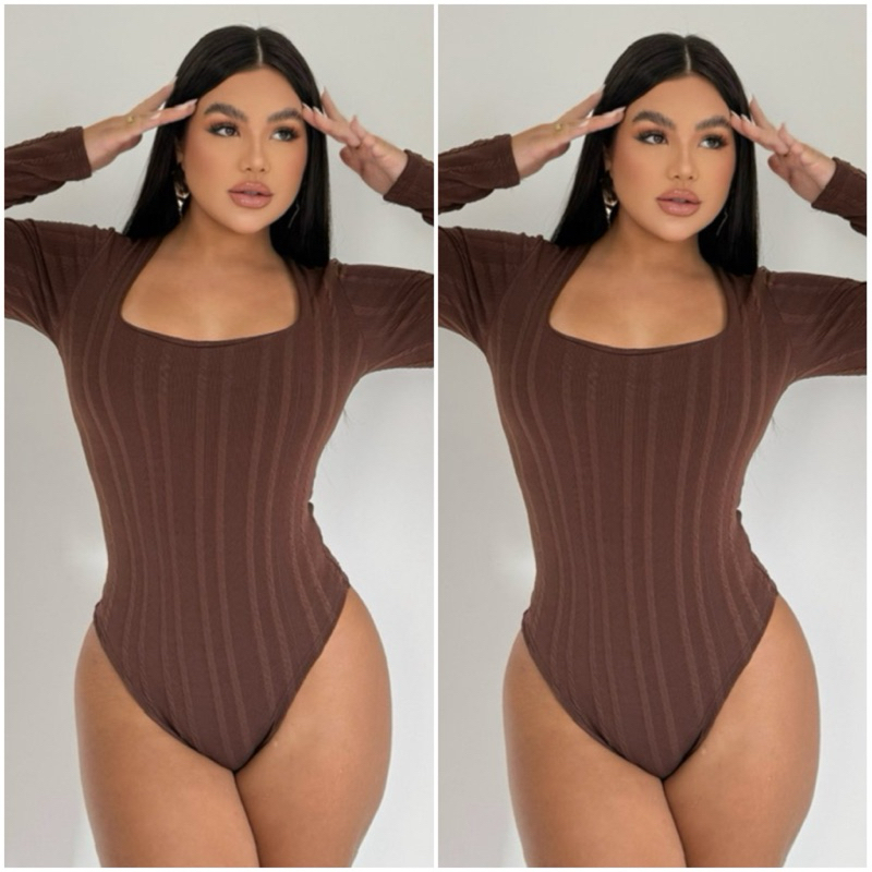 Body Feminino Decote Quadrado Manga Longa Rivana Premium
