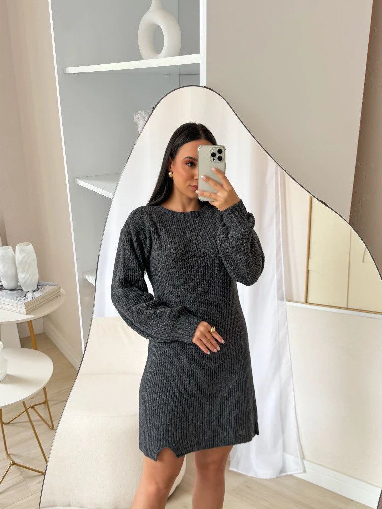 Vestido De Mousse Tricot Trico Fendas Laterais Elegância Nas Suas Noites De Inverno