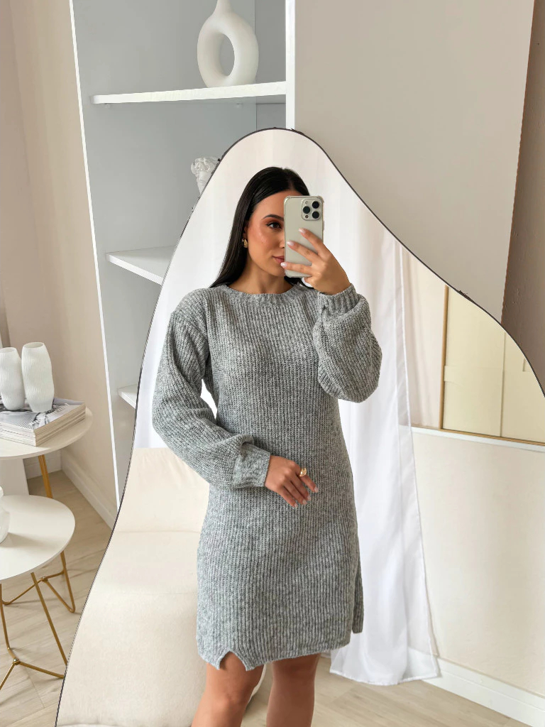 Vestido De Mousse Tricot Trico Fendas Laterais Elegância Nas Suas Noites De Inverno