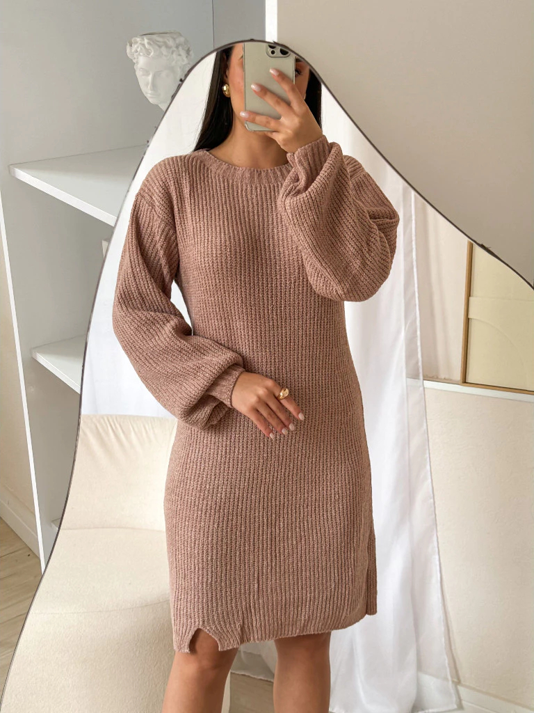 Vestido De Mousse Tricot Trico Fendas Laterais Elegância Nas Suas Noites De Inverno