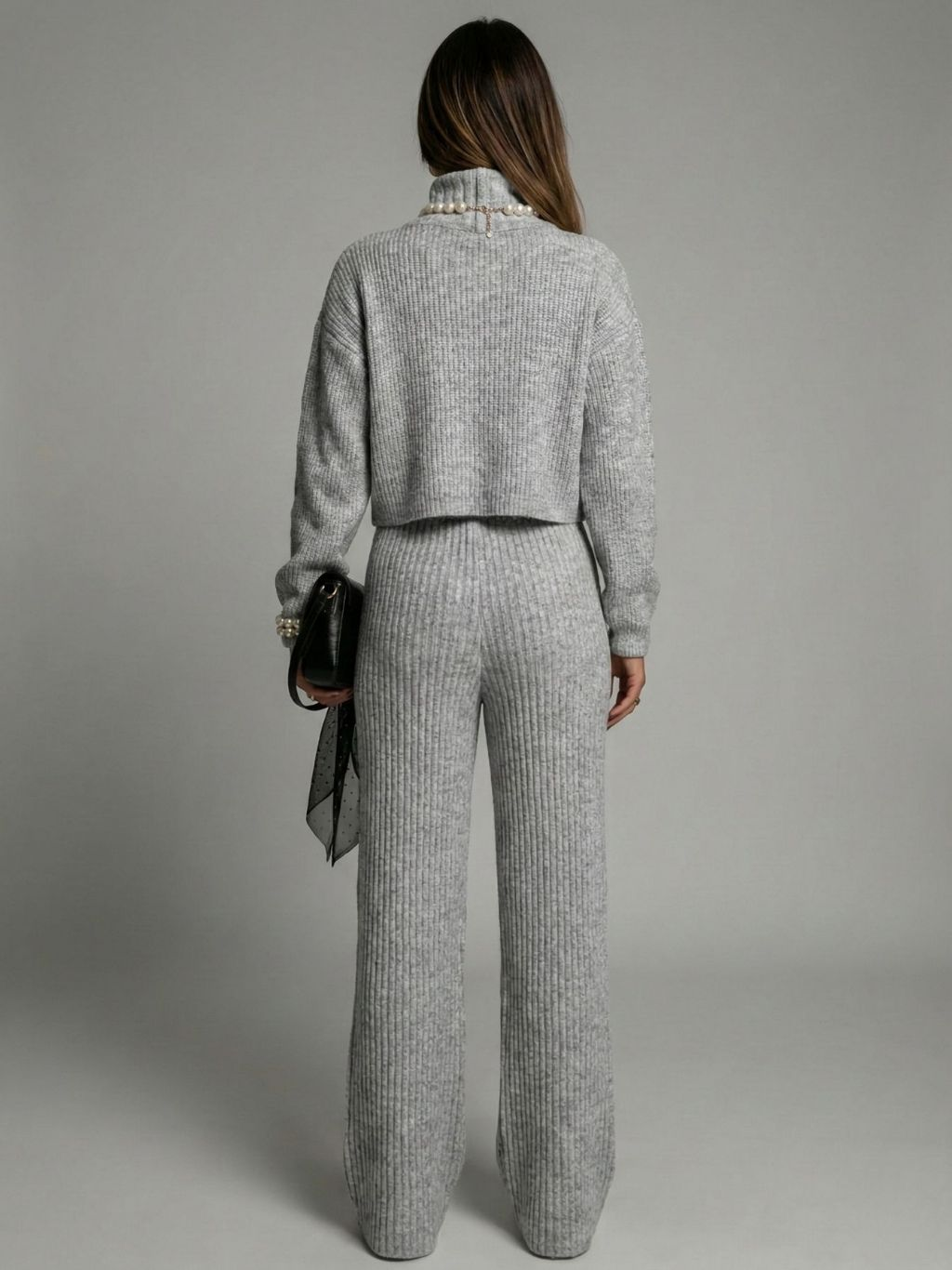 Conjunto Feminino Inverno Mousse Calça e Blusa Gola Alta Tricot