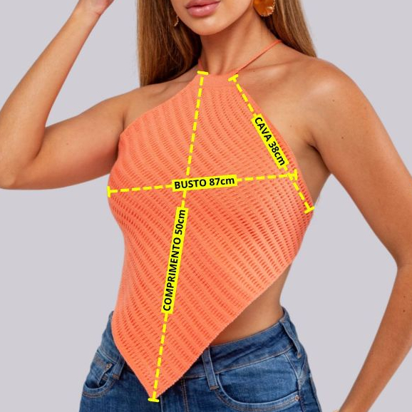 Top Cropped Lenço Feminino Tricot Modal Frente Única com Amarração nas Costas Tricô
