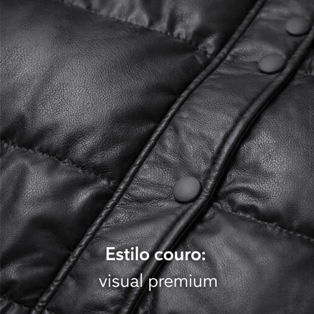 Jaqueta de Couro Feminina Puffer Bobojaco Cropped Peluciada Capuz Removivel