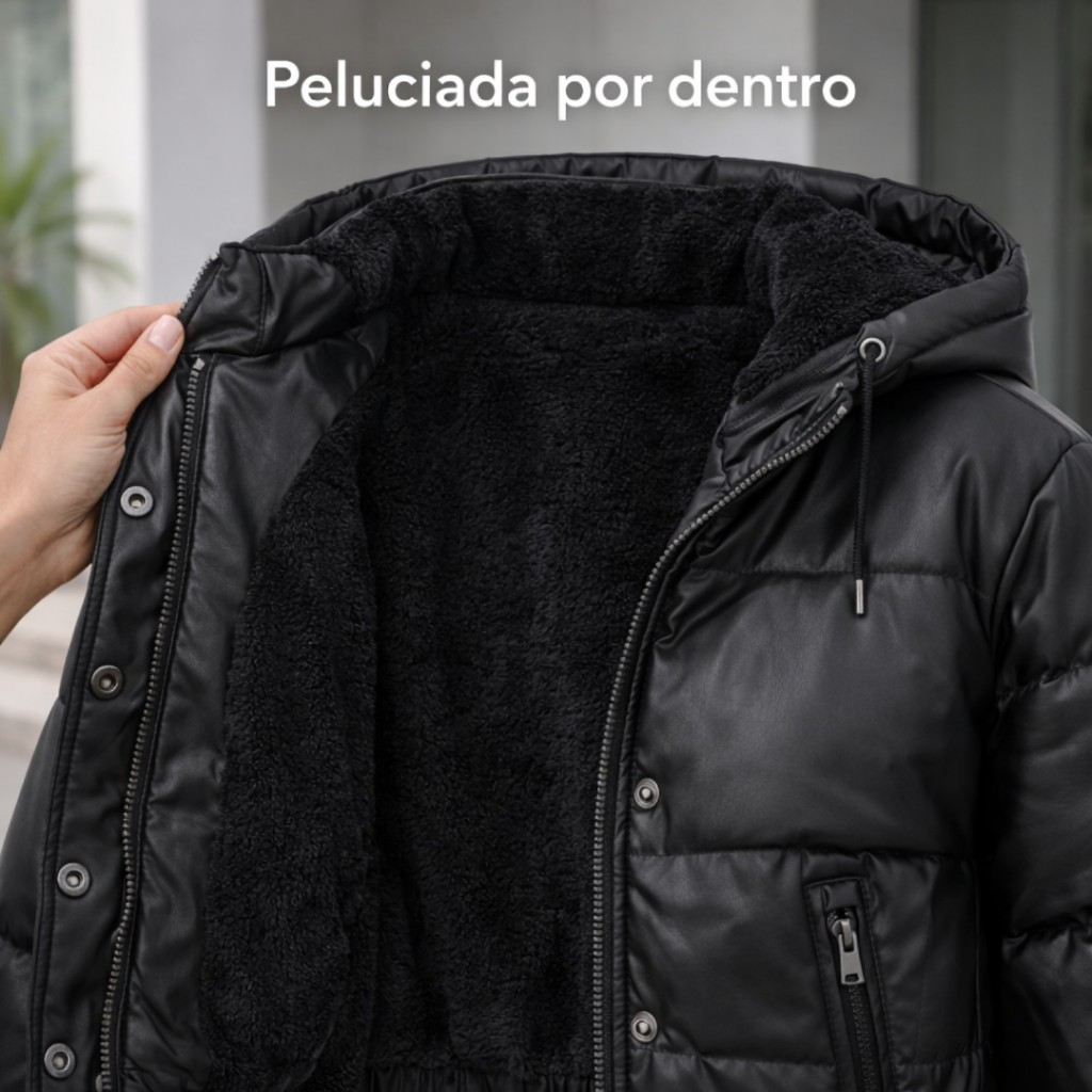 Jaqueta de Couro Feminina Puffer Bobojaco Cropped Peluciada Capuz Removivel