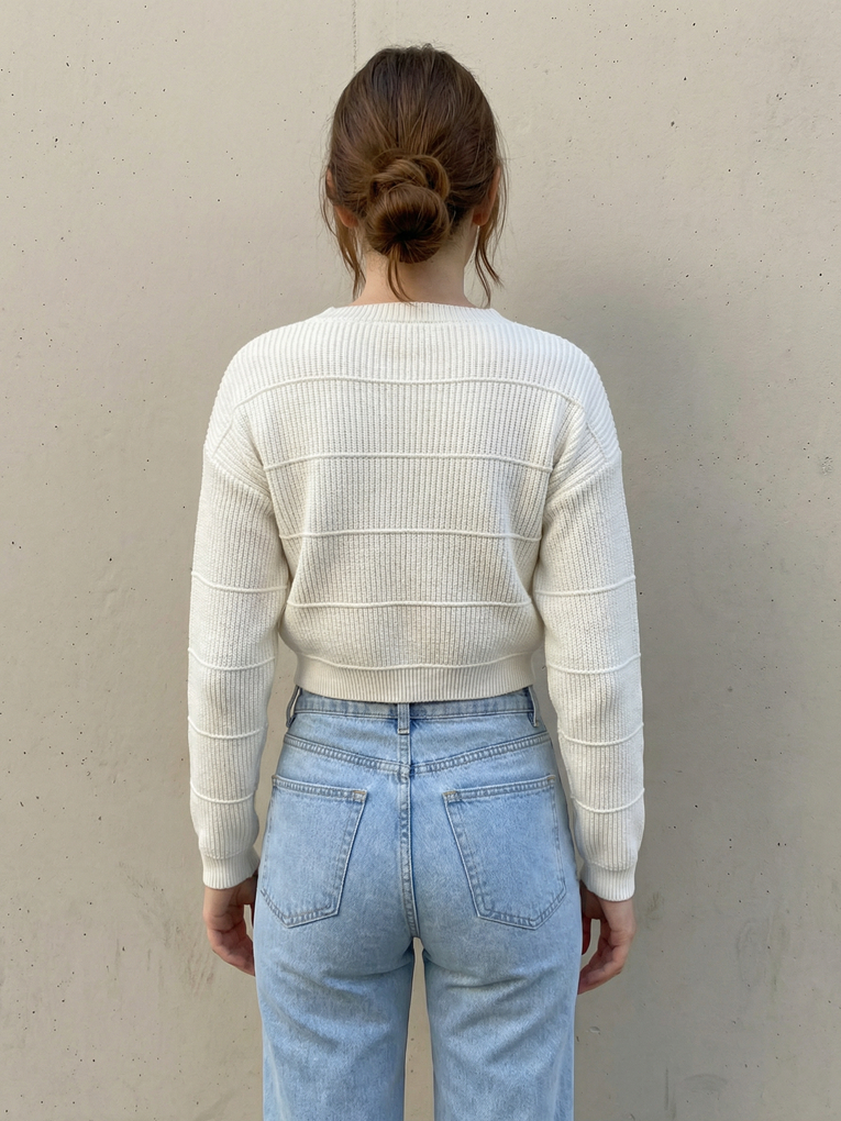 Blusa Cropped Feminino Tricot Manga Longa Grosso Blogueira Inverno Estiloso Quentinho