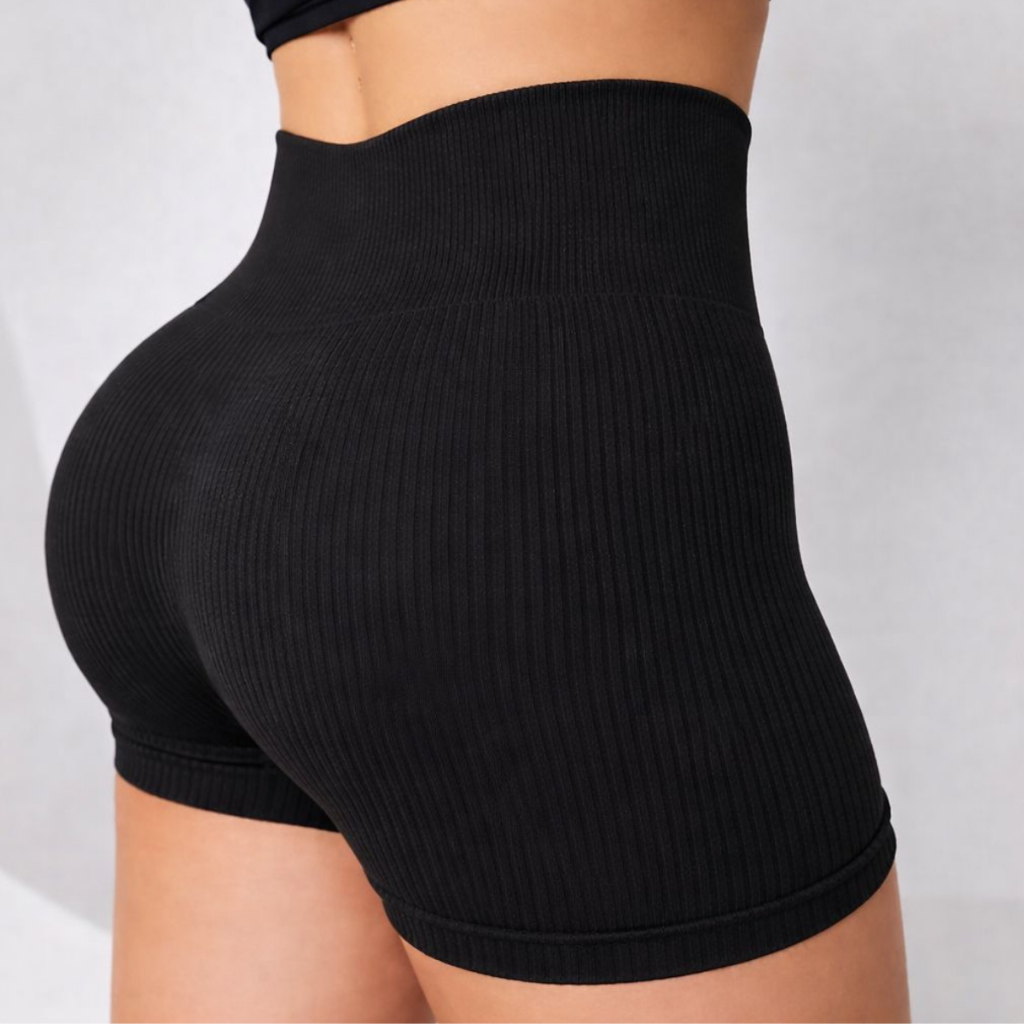 Kit 1/2/3 Short Feminino Fitness Cintura Alta Canelado Secagem Rápida Zero Transparente Esportivo