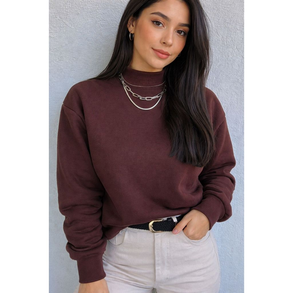 Moleton feminino gola alta conforto caimento solto e elegante outono/inverno