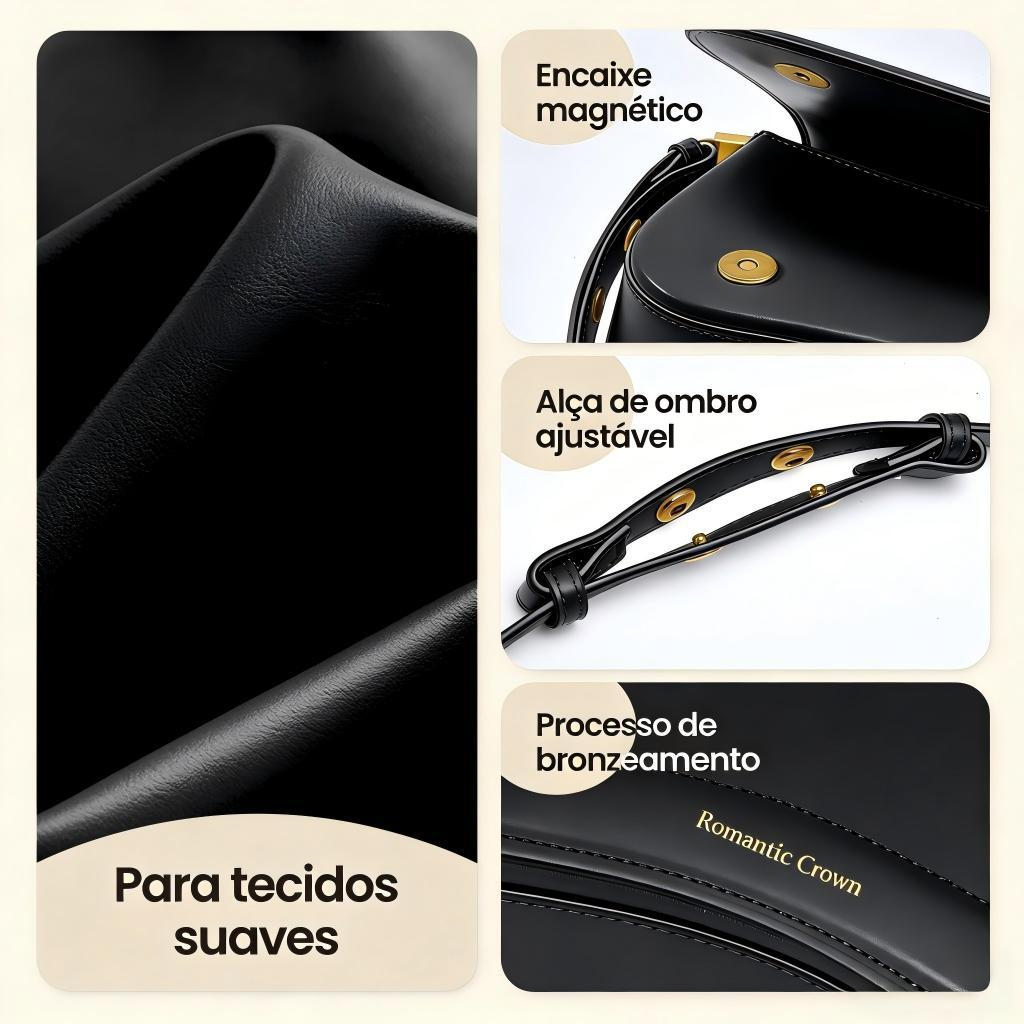 Bolsa de Ombro Feminina com Alça Ajustável, Bolsa Feminina Elegante com Couro Preto, Bolsa Transversal Tiracolo Presente