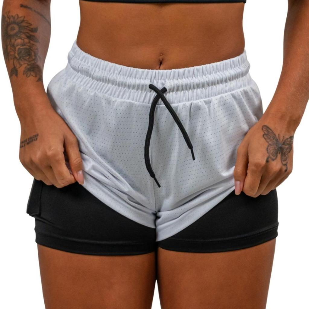 Shorts Compressão 2 em 1 Feminino Academia Caminhadas Corrida Bermuda Dupla Para Treino e Esportes