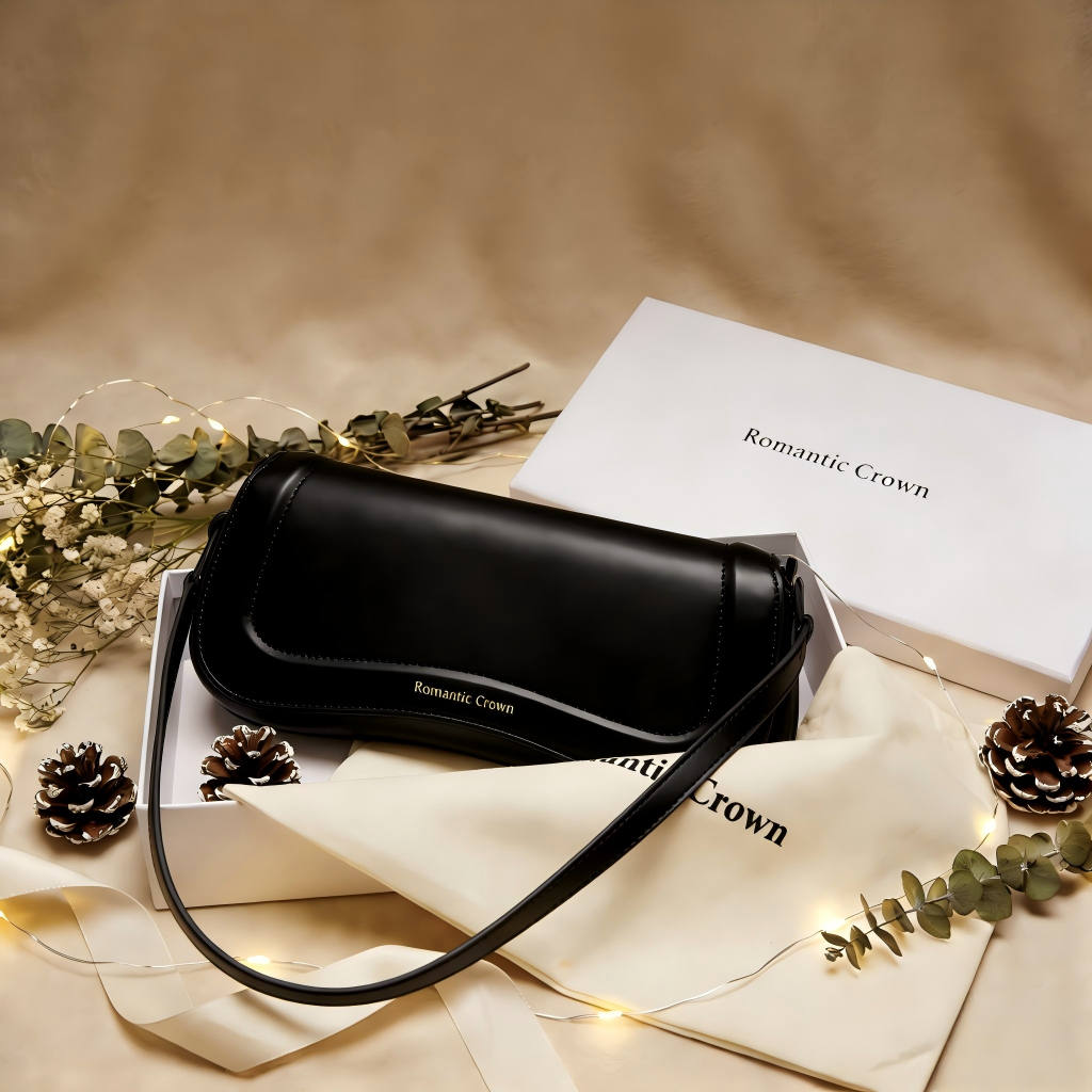 Bolsa de Ombro Feminina com Alça Ajustável, Bolsa Feminina Elegante com Couro Preto, Bolsa Transversal Tiracolo Presente