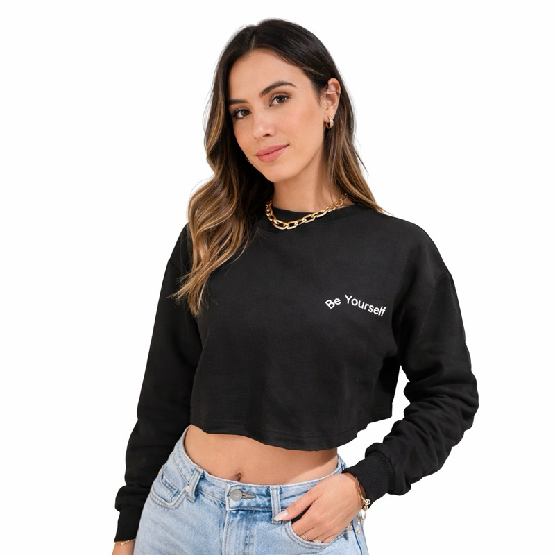 Kit 2 Blusa de Frio Feminino Cropped Moletom Bordado Felpudo Algodão Casaco Flanelado Moletom Bordado