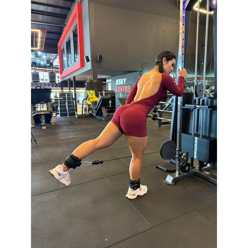 MACAQUINHO ACADEMIA FITNESS FEMININO MANGA LONGA COSTA ABERTA MACACÃO YOGA ESPORTIVO GINÁSTICA SEM TRANSPARÊNCIA