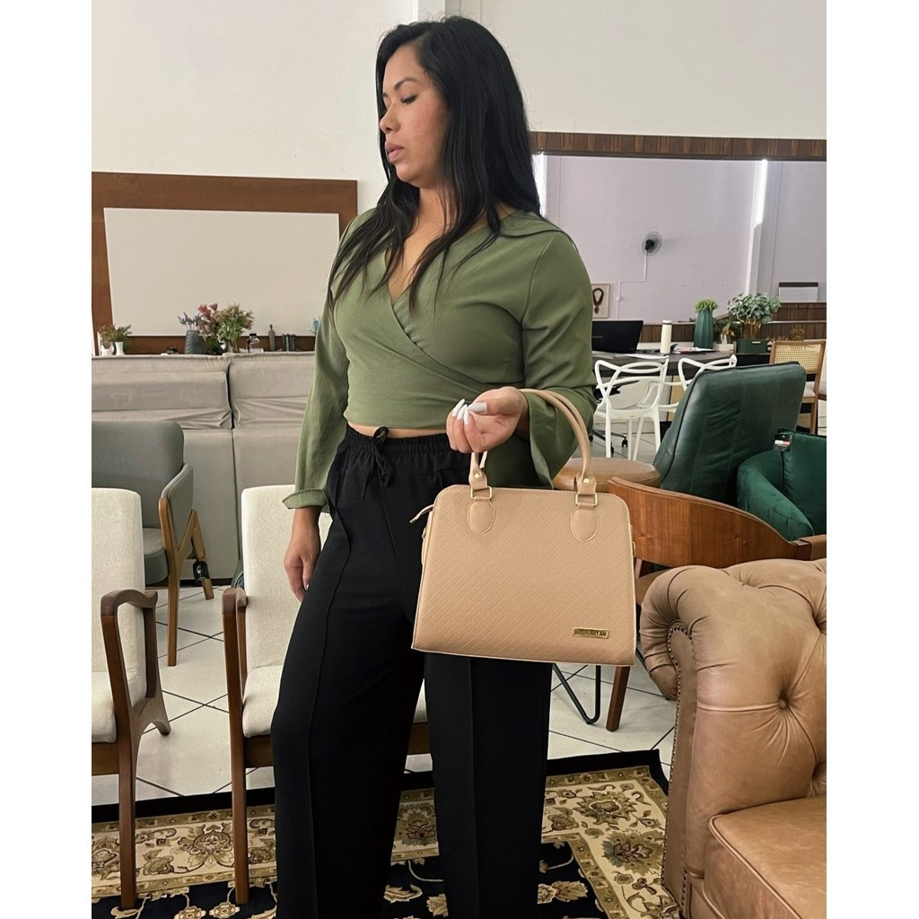 Bolsa Feminina Media Elegante de Mão e Alça Transversal Bolsa Femenina Tiracolo